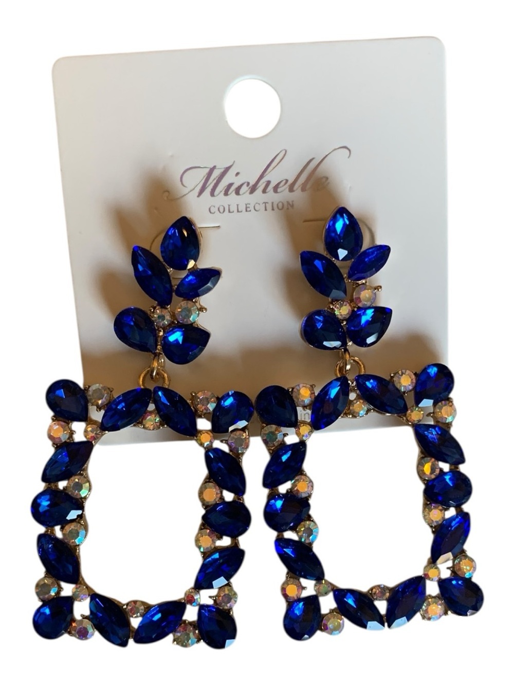 Prom Blue and Gold Leaf Drop Earrings